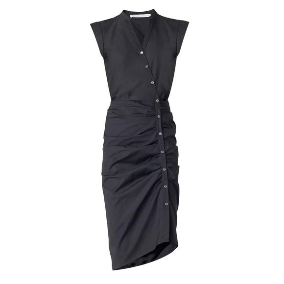 NEW VERONICA BEARD ruched shirt dress in black - Picture 2 of 4